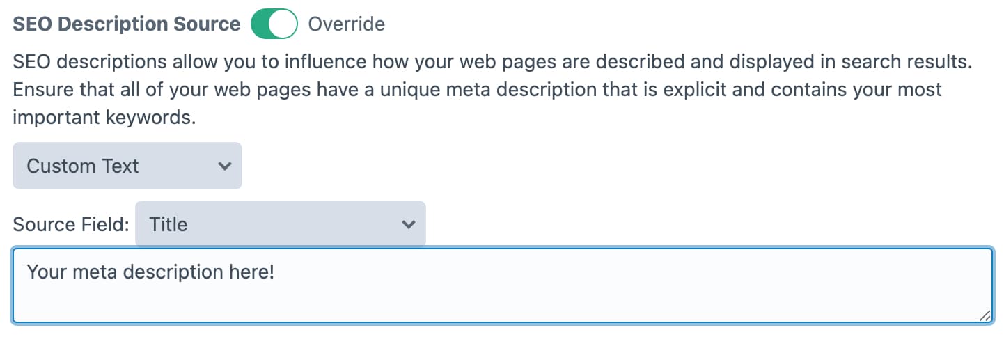 Edit meta description in CMS