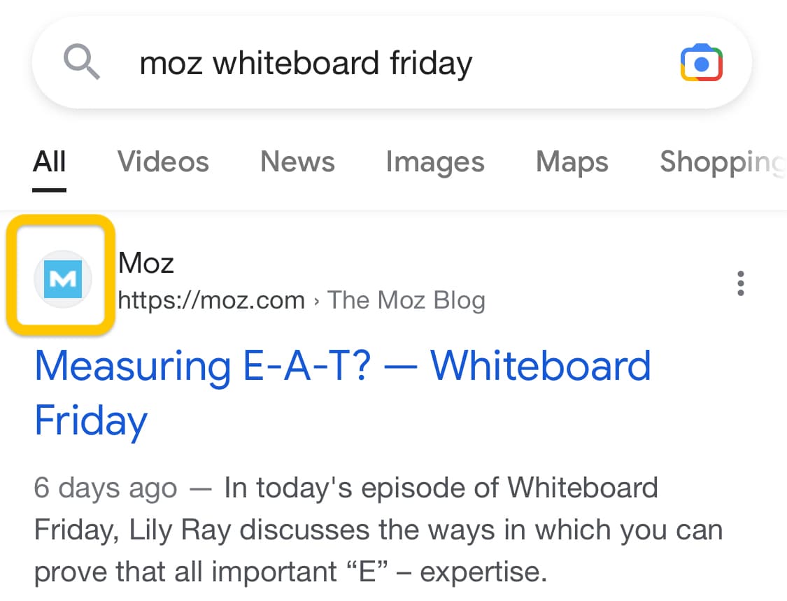 moz logo displayed in the search results on google mobile