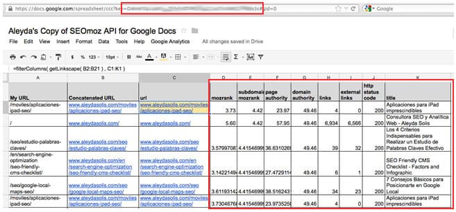 Mozscape Extension for Google Docs