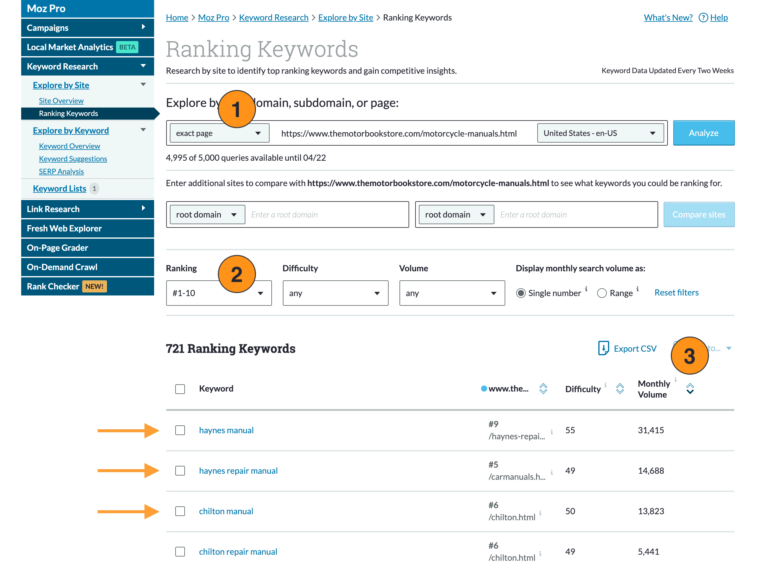 Ranking keywords from Keyword Explorer