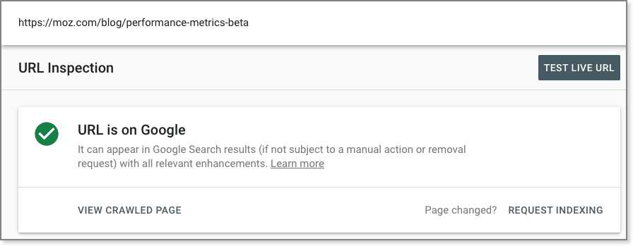 Inspect URL Google Search Console