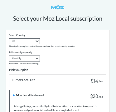 Moz Local Purchase Flow